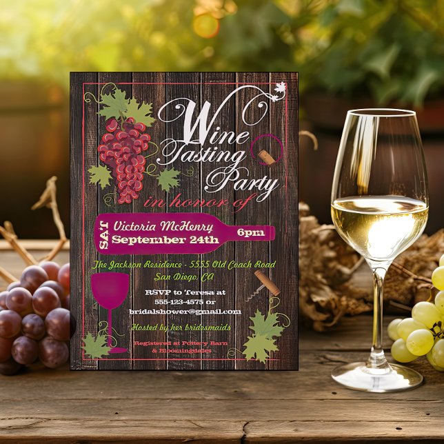 Invitations Rustic Wood Wine Tasting Party (Créateur téléchargé)