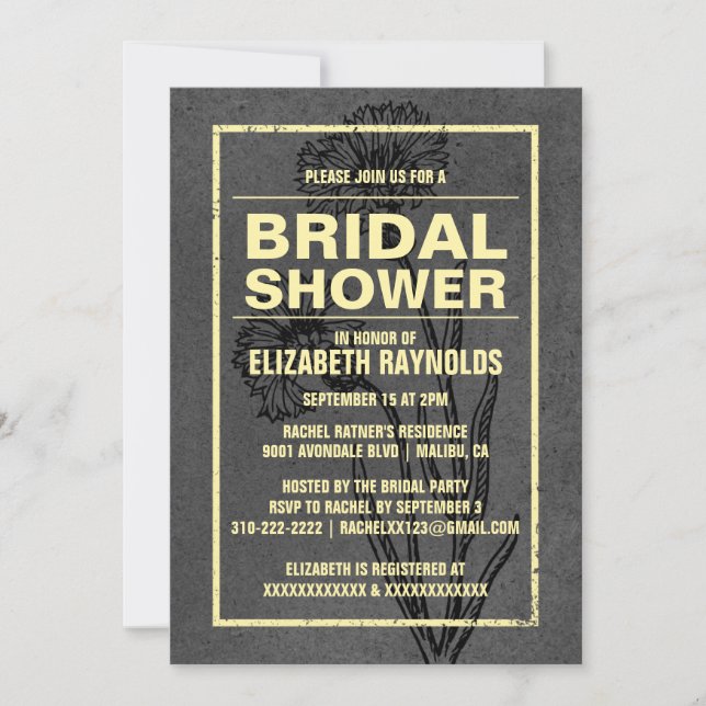 Invitations Rustique Black & Gold de douche nuptia (Devant)