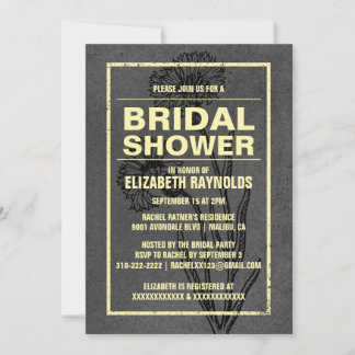 Invitations Rustique Black & Gold de douche nuptia