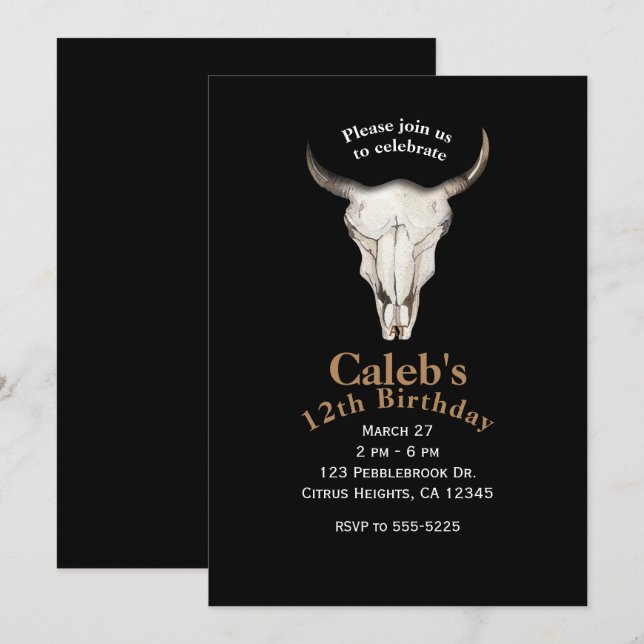 Invitations Rustique Boho Bohemian Cow Bull Party (Devant / Derrière)