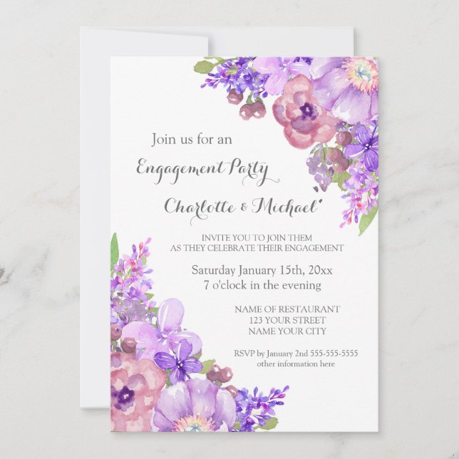 Invitations Rustique Lilac Purple Engagement (Devant)