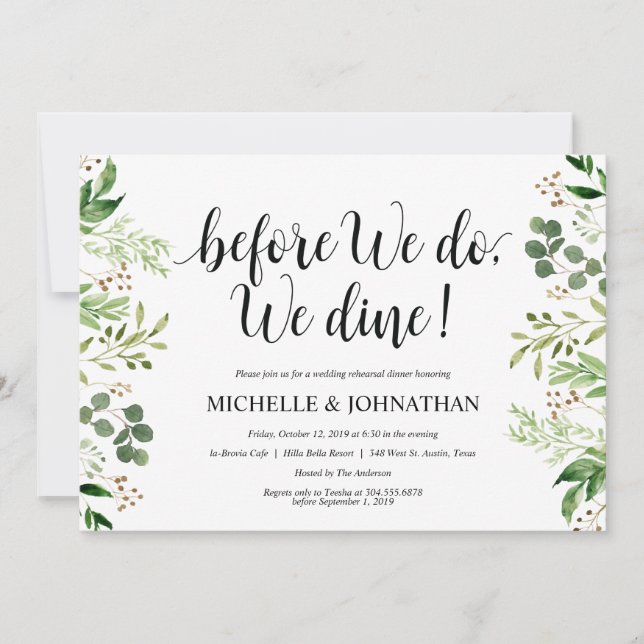 Invitations rustiques de dîner de répétition de (Devant)