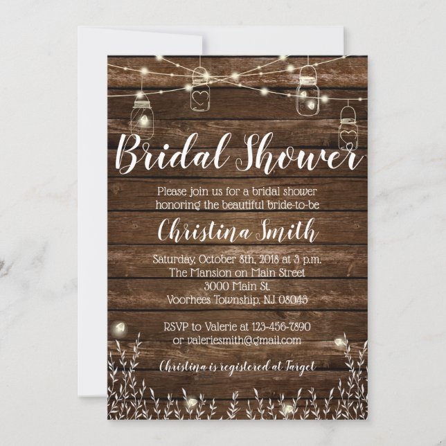 Invitations Rustiques de douche nuptiale - Pays Ma (Devant)