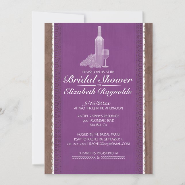 Invitations rustiques de Fête de la mariée de (Devant)
