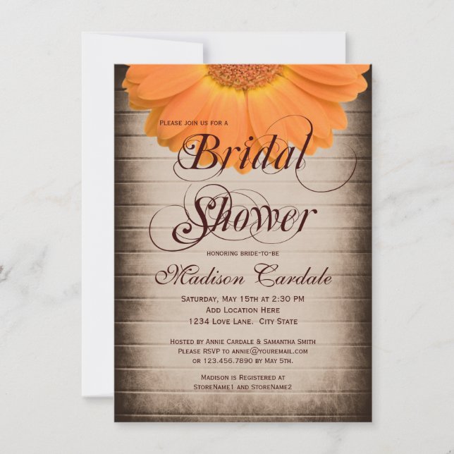 Invitations rustiques de Fête de la mariée de (Devant)