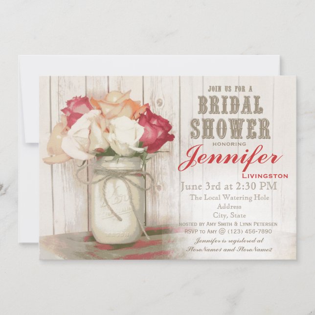 Invitations rustiques de Fête de la mariée de pot (Devant)