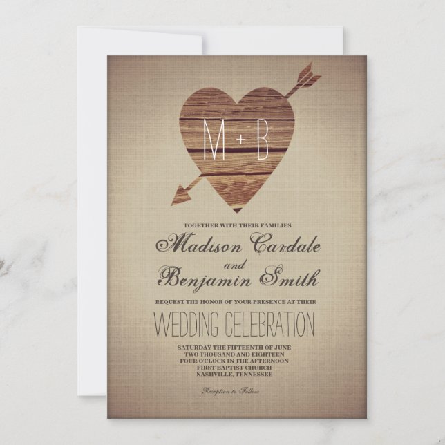 Invitations rustiques de mariage campagnard de (Devant)