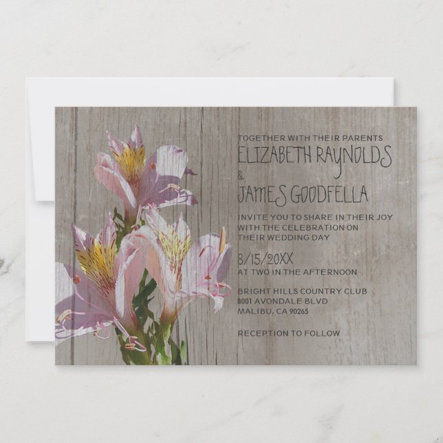 Invitations rustiques de mariage d'Alstroemeria (Devant)