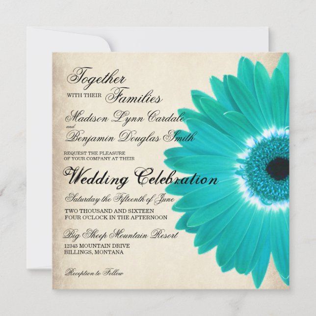 Invitations rustiques de mariage d'Aqua de (Devant)