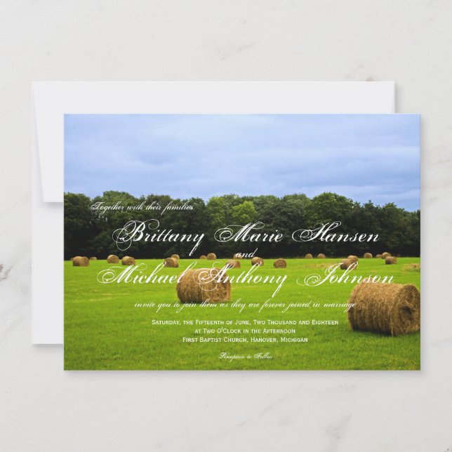 Invitations rustiques de mariage de balles de foin (Devant)