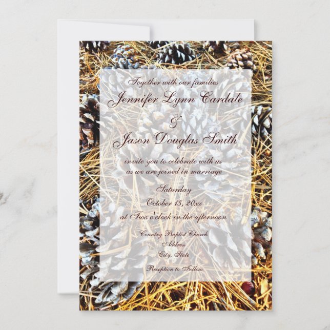 Invitations rustiques de mariage de Camo de cônes (Devant)