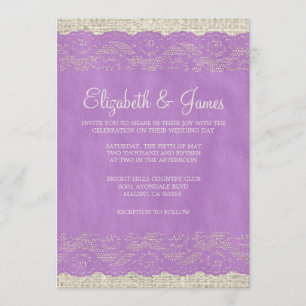 Invitations rustiques de mariage de dentelle de