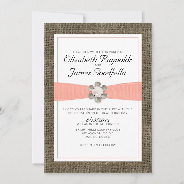 Invitations rustiques de mariage de dentelle et de (Devant)