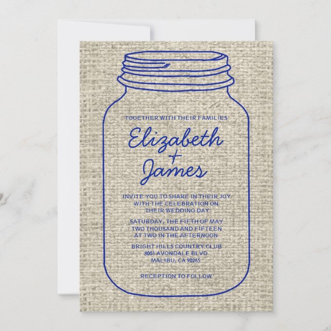Invitations rustiques de mariage de pot de maçon (Devant)