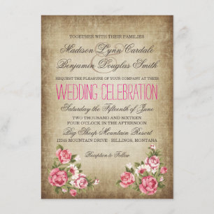 Invitations rustiques de mariage de roses roses