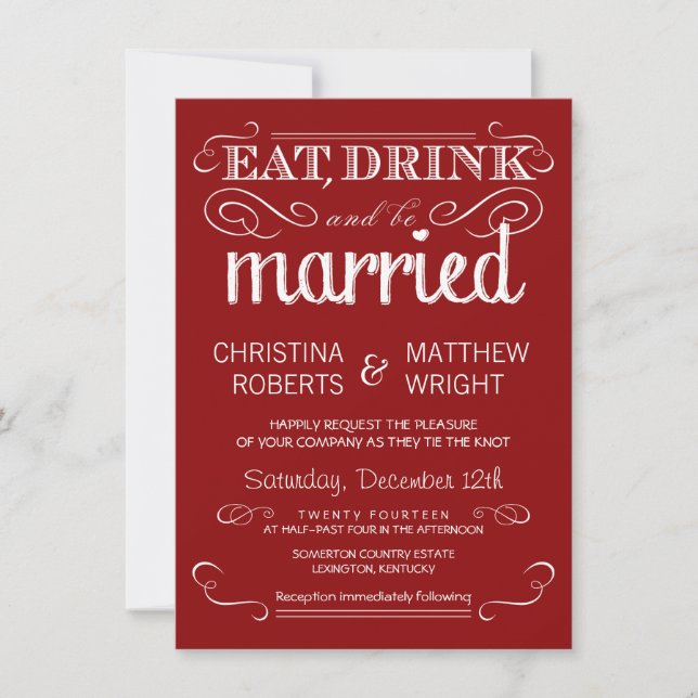 Invitations rustiques de mariage de rouge cramoisi (Devant)