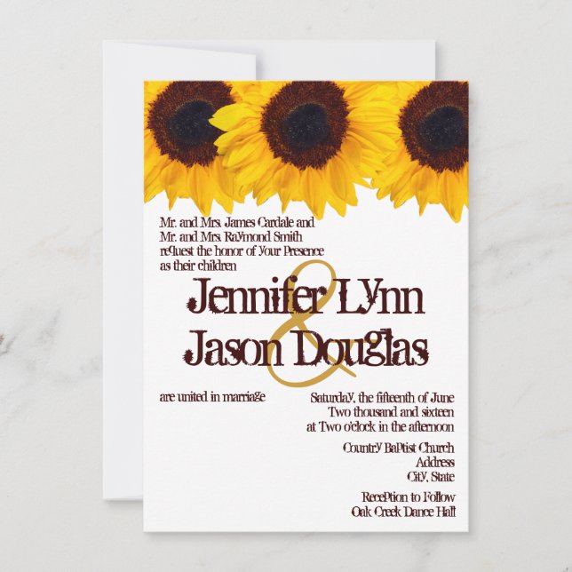 Invitations rustiques de mariage de tournesols de (Devant)