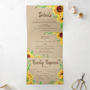 Invitations Rustiques Mariage Tournesol Tri-Fold