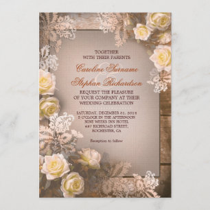 Invitations rustiques vintages de mariage de roses