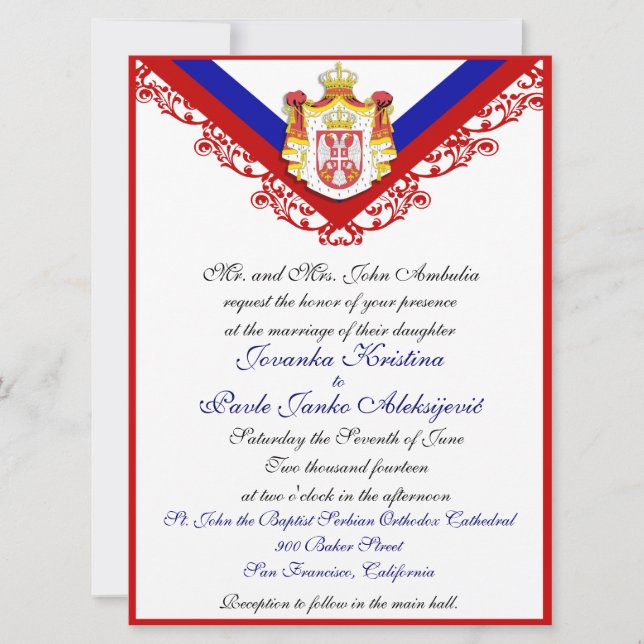 Invitations serbes faites sur commande de mariage (Devant)