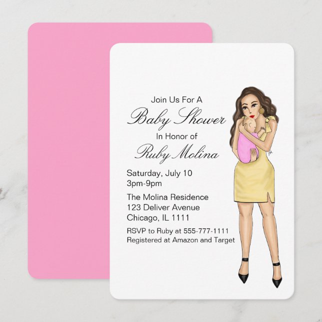 Invitations simple rose bébé fille douche (Devant / Derrière)