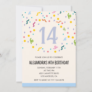 Invitations simples 14e anniversaire Confetti Mode