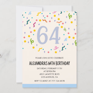 Invitations simples 64e anniversaire Confetti Mode