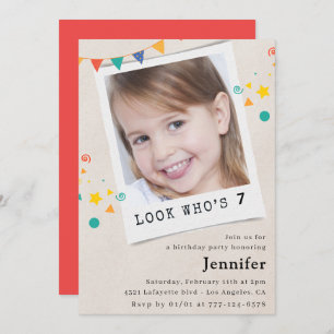Invitations simples 7ème anniversaire Girl Photo