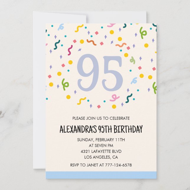 Invitations simples 95e anniversaire Confetti Mode (Devant)