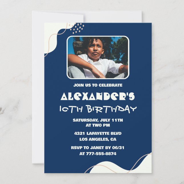 Invitations simples à 10e anniversaire Boy Photo N (Devant)