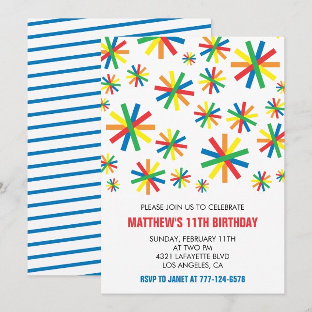 Invitations simples à 11e anniversaire Confetti Bo (Devant / Derrière)