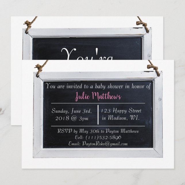 Invitations simples Chalkboard Baby Shower (Devant / Derrière)
