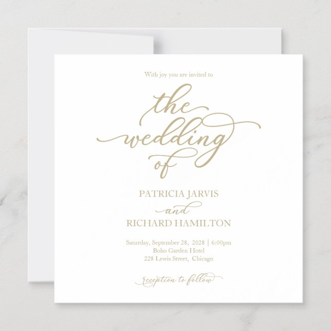 Invitations simples Chic Gold et White Wedding (Recto)