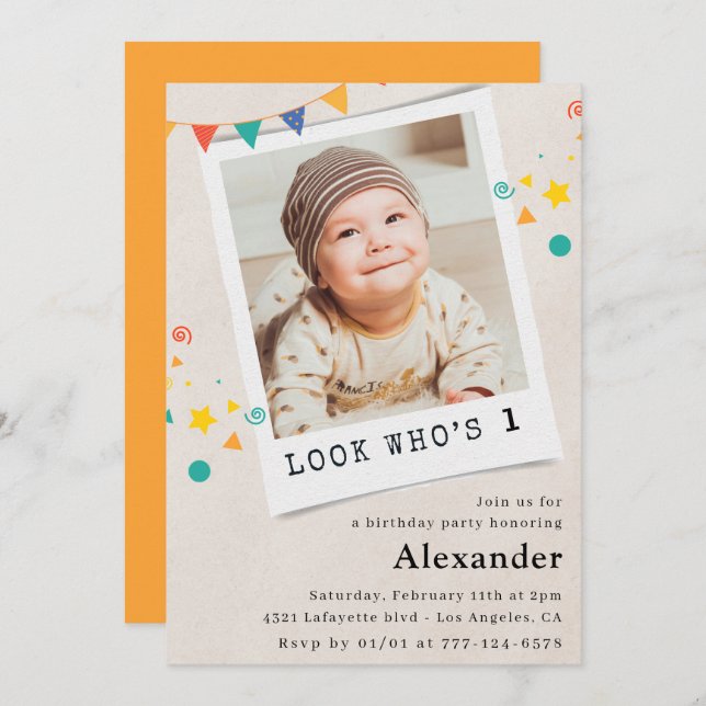 Invitations simples de 1er anniversaire Boy Photo (Devant / Derrière)