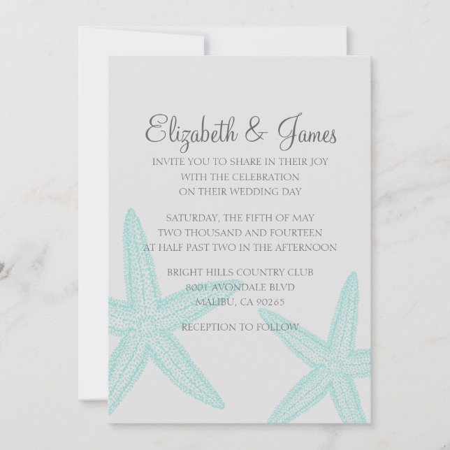 Invitations simples de mariage à l'étoile de mer (Devant)