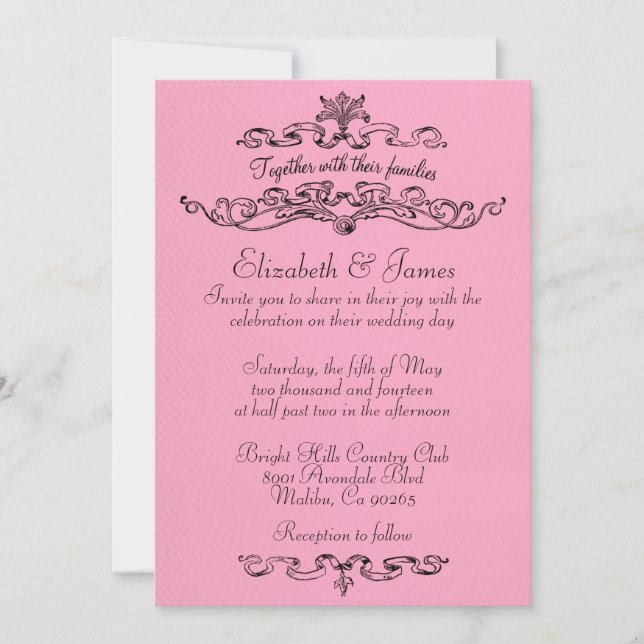 Invitations Simples De Mariage Rose Et Noir De Lux (Devant)