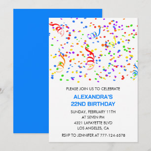 Invitations simples pour 22e anniversaire Confetti