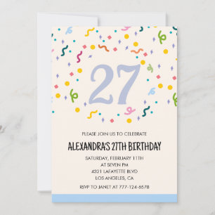 Invitations simples pour 27e anniversaire Confetti