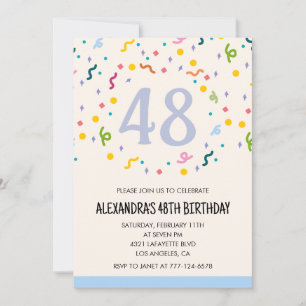 Invitations simples pour 48ème anniversaire Confet