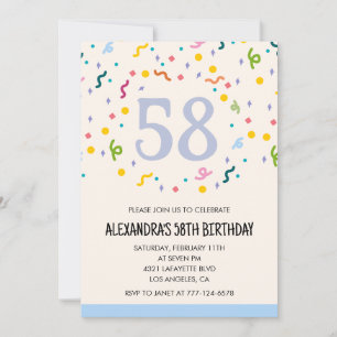 Invitations simples pour 58ème anniversaire Confet