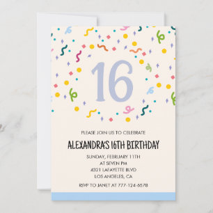 Invitations simples pour un 16ème anniversaire Con