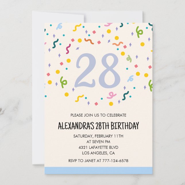 Invitations simples pour un 28e anniversaire Confe (Devant)