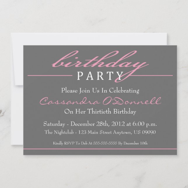 Invitations stylish Birthday Party (Rose) (Devant)