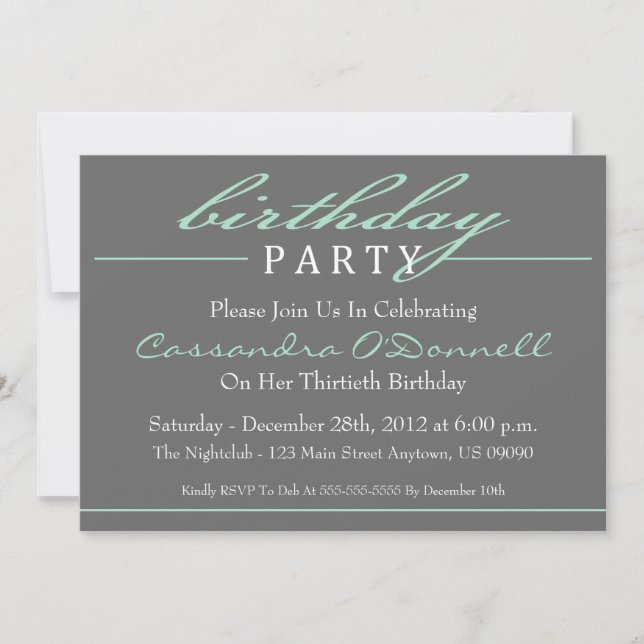 Invitations stylish Birthday Party (Vert) (Devant)