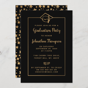 Invitations stylish Black & Gold Graduation Party