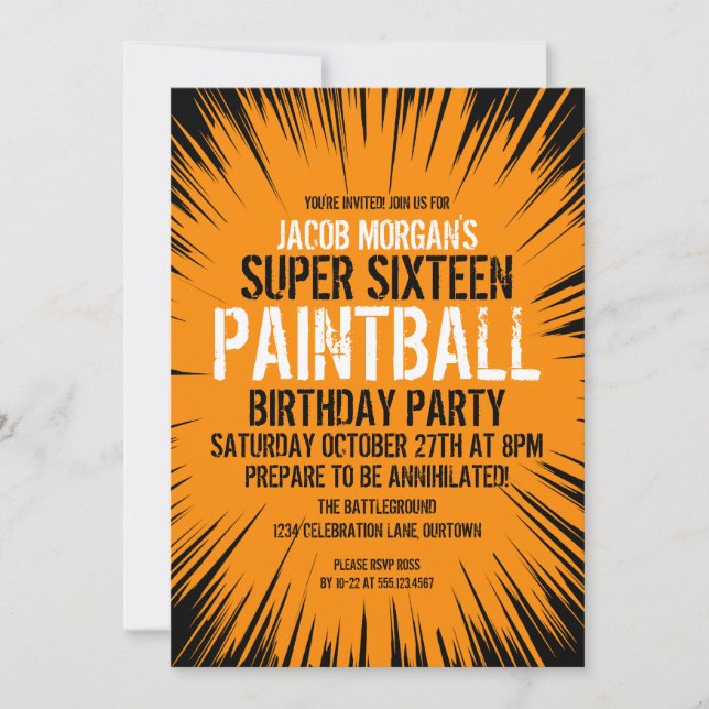 Invitations Super 16 Paintball Party (Devant)