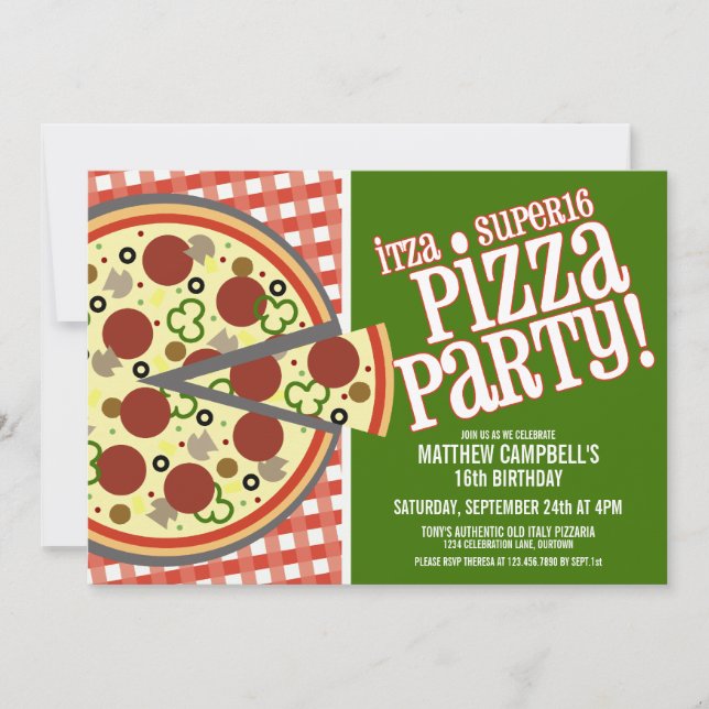 Invitations Super 16 Pizza Party (Devant)