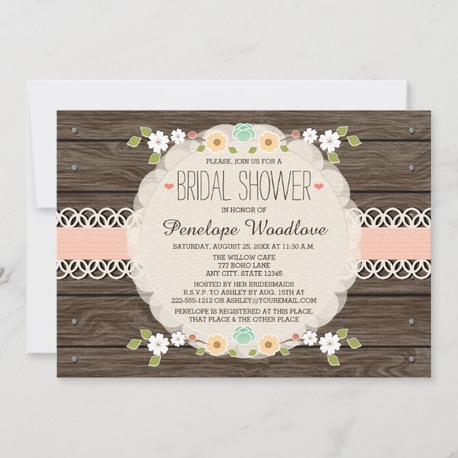 INVITATIONS SUR LA DOUCHE DE BOHO FLORAL RUSTIQUE  (Devant)