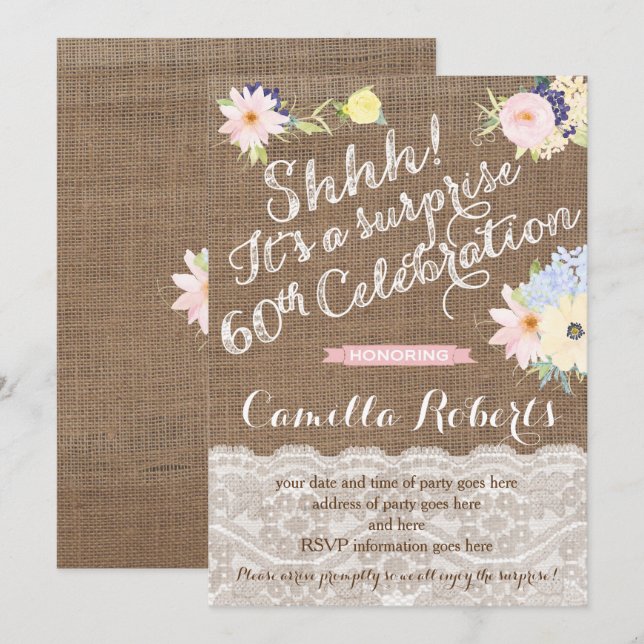 invitations surprise à 60e anniversaire, fête surp (Devant / Derrière)