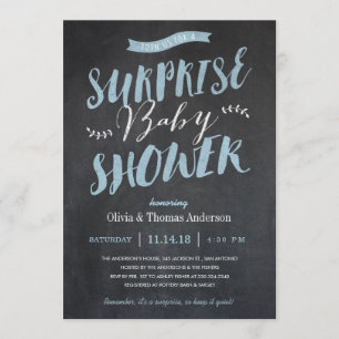 Invitations Surprise Baby Shower - Chalkboard Blue